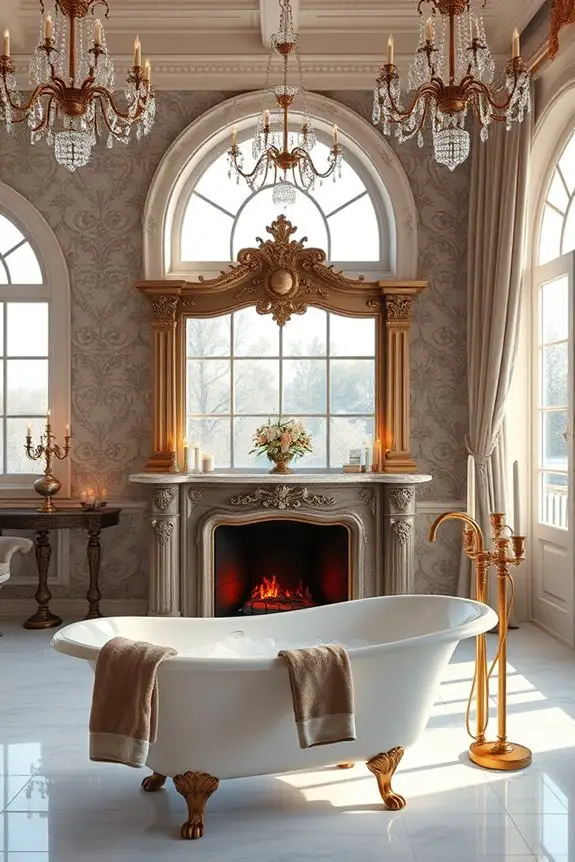 luxurious fireplace bathroom features