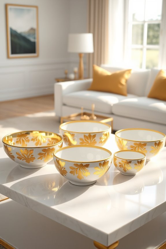 luxurious gold and white bowls