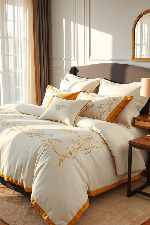 luxurious gold bedding accents