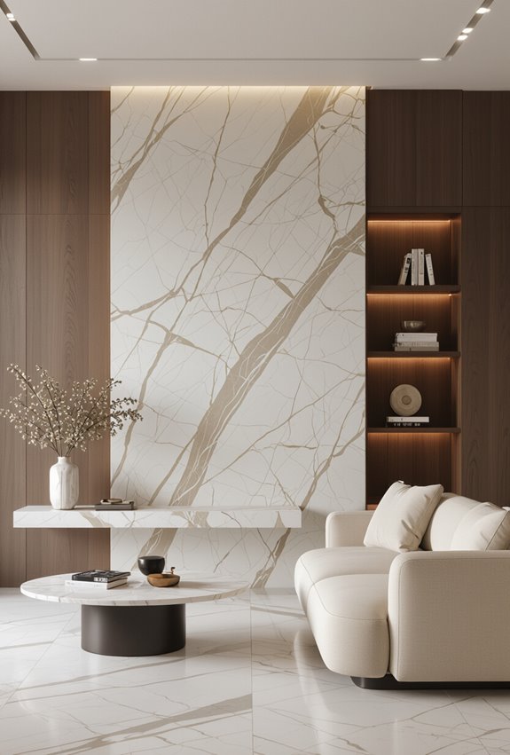 marble veined sculptural focal wall
