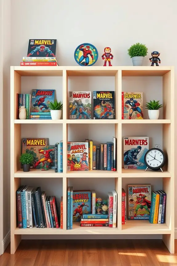 marvel themed bookshelf organization