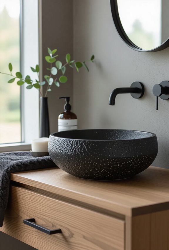 matte black faucets with warmth