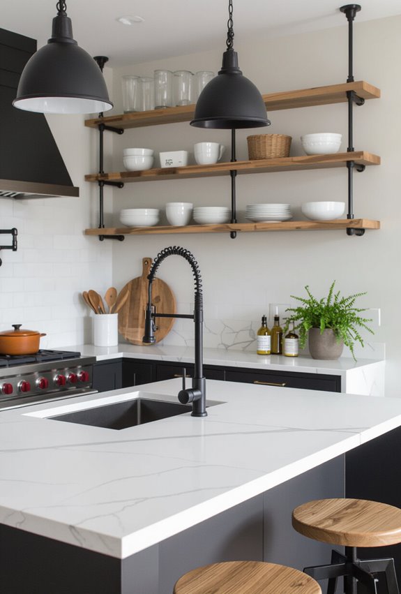 matte industrial exposed shelving fittings