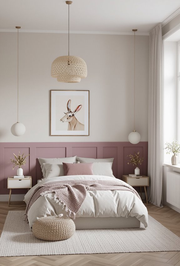 mauve trimmed subtle headboard panels