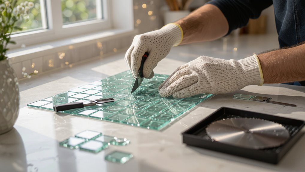 measure cut dry fit tiles