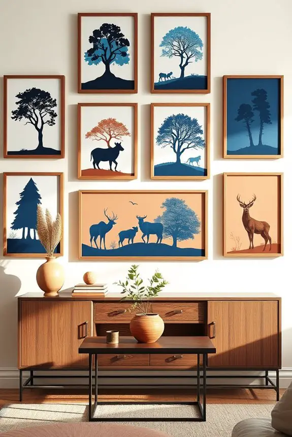mesmerizing blue brown silhouettes art