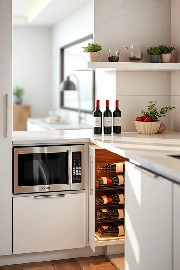 microwave with integrated wine storage