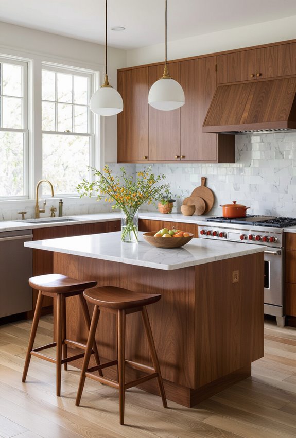 midcentury tapered walnut kitchen island