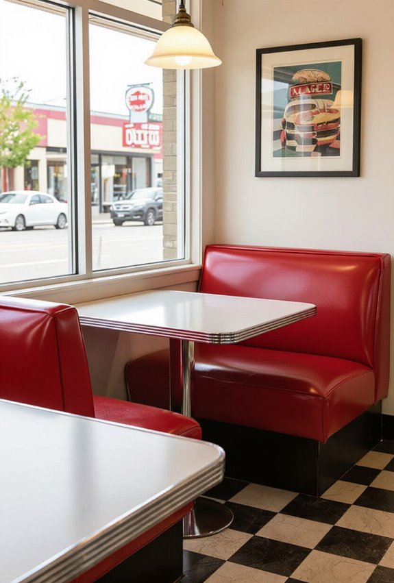 midcentury vinyl booths with chrome