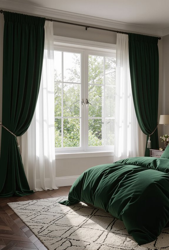 midnight green velvet curtains