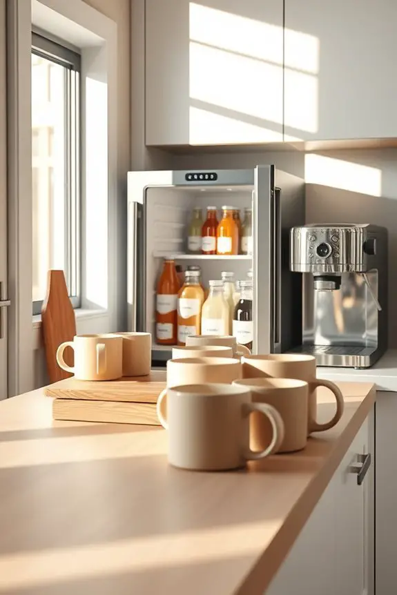 mini fridge coffee organization