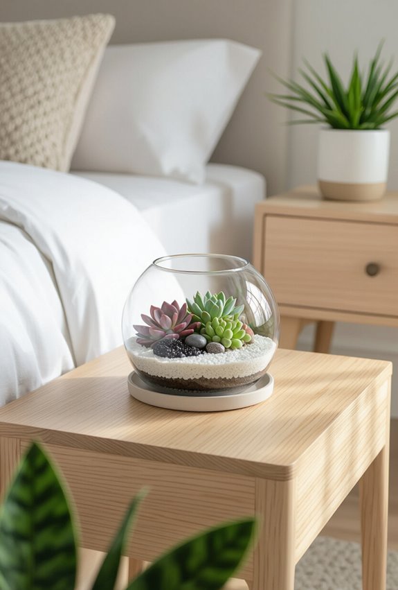 miniature closed terrarium nightstand