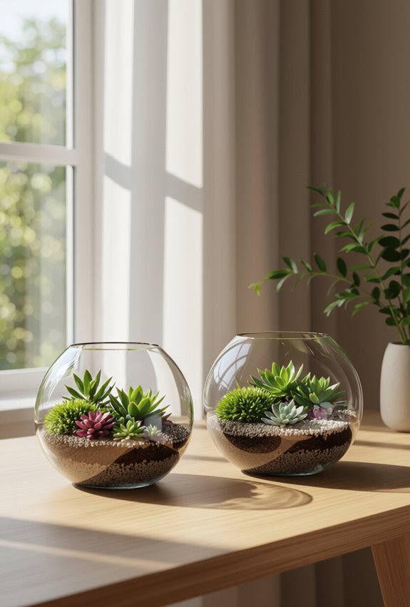 miniature succulent glass bowl centerpiece