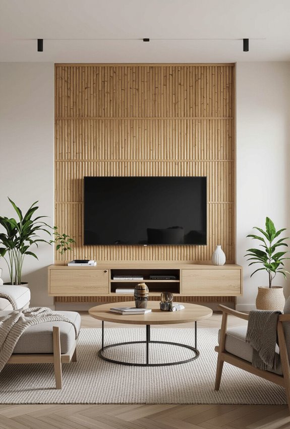 minimalist bamboo media wall
