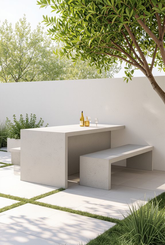 minimalist concrete banquette bar