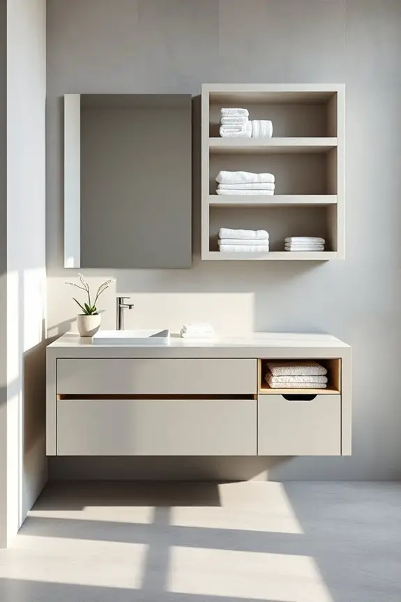 minimalist concrete bathroom storage