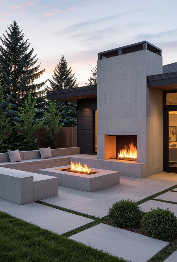 minimalist concrete fireplace seating