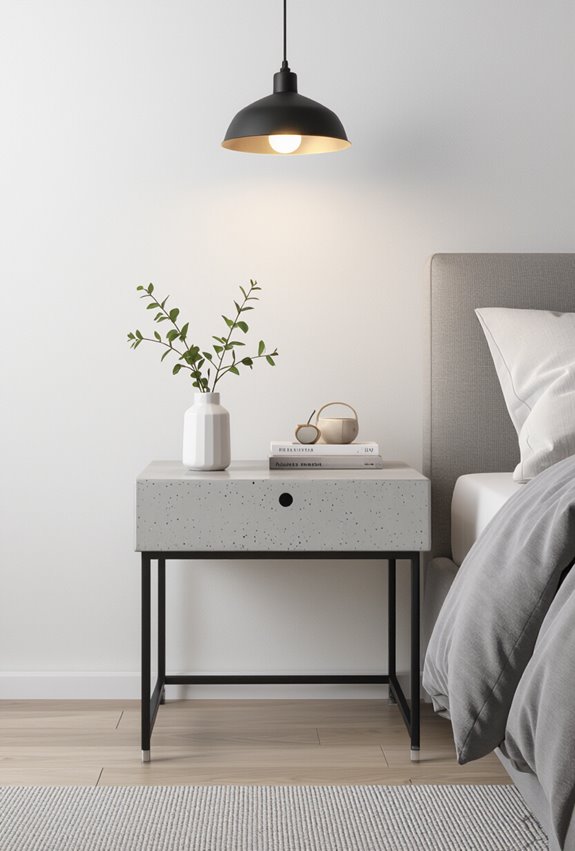 minimalist concrete top bedside table