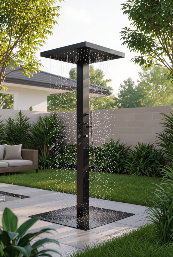minimalist freestanding rain shower posts
