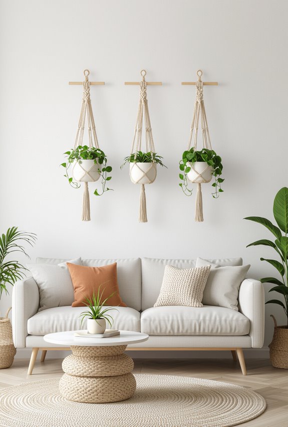 minimalist neutral hanging plant display