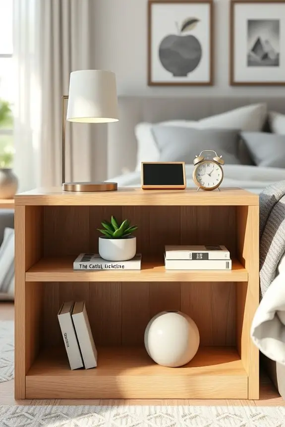 minimalist open shelving nightstand
