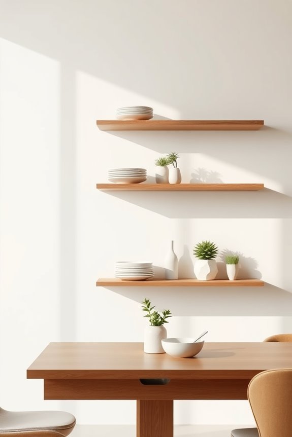 minimalist shelves enhance dining elegance