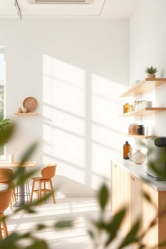 minimalist white walls accent shelving