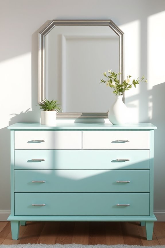 mint green striped dresser
