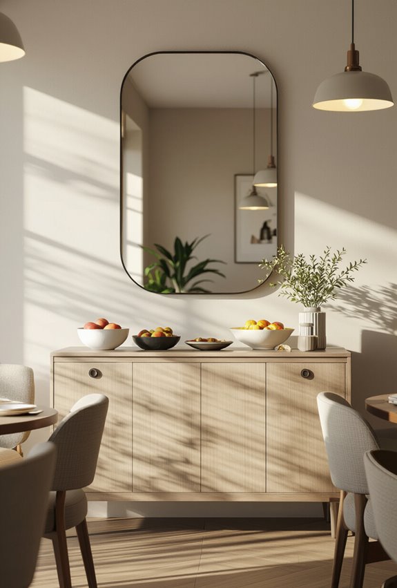 mirror lined buffet expands light
