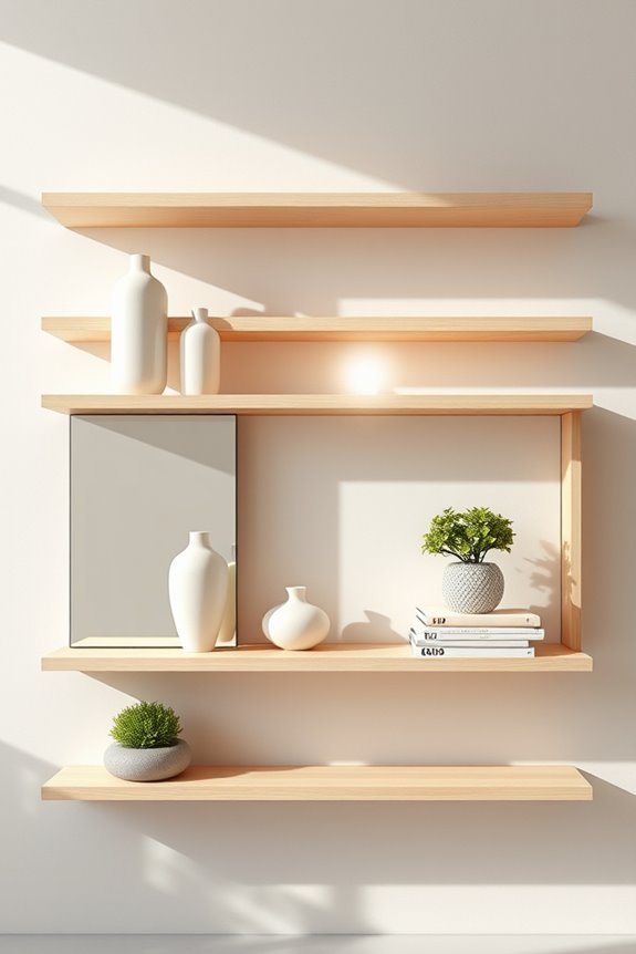 mirror shelves enhance space