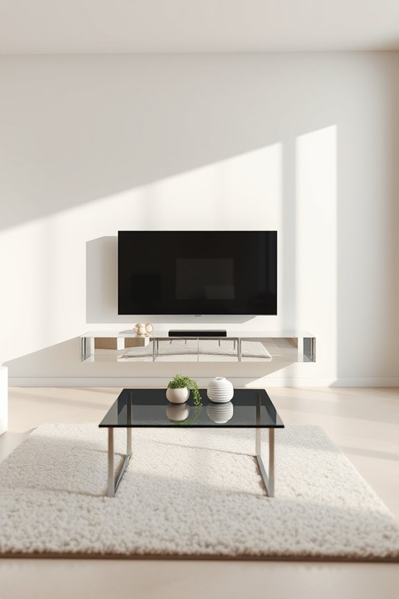 mirrored floating tv stand