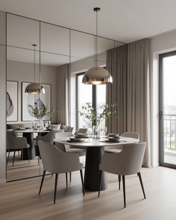 mirrored wall enhances space