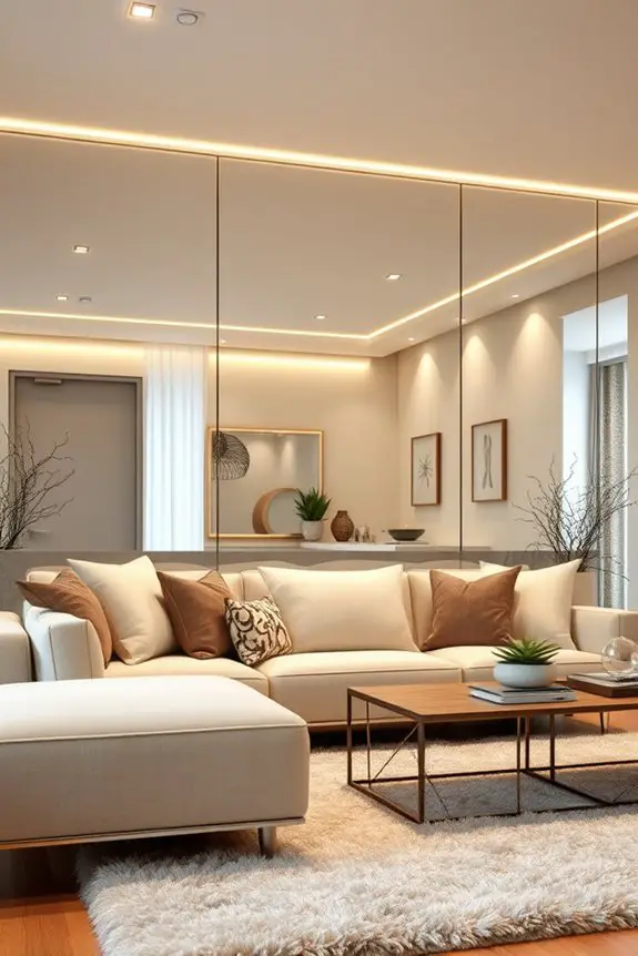 mirrored wall with lighting