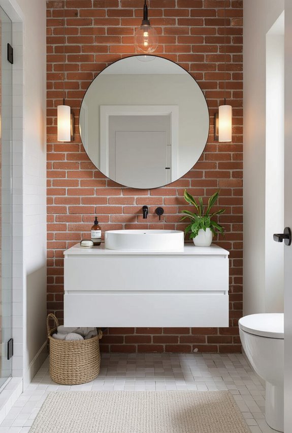 mirrors amplify brick bathroom space