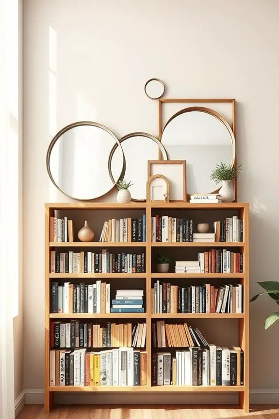 mirrors enhance bookshelf aesthetics