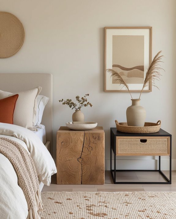 mixed material nightstands and trays