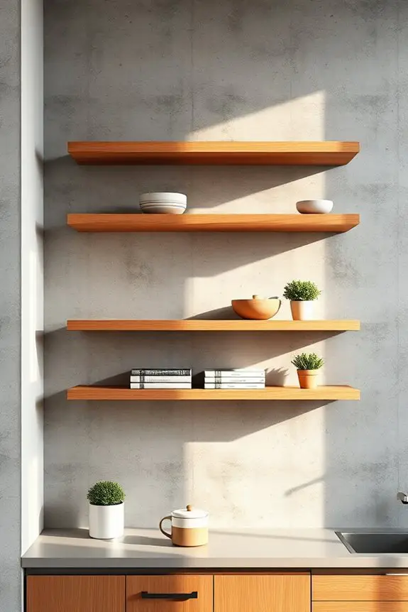 modern floating wooden shelves