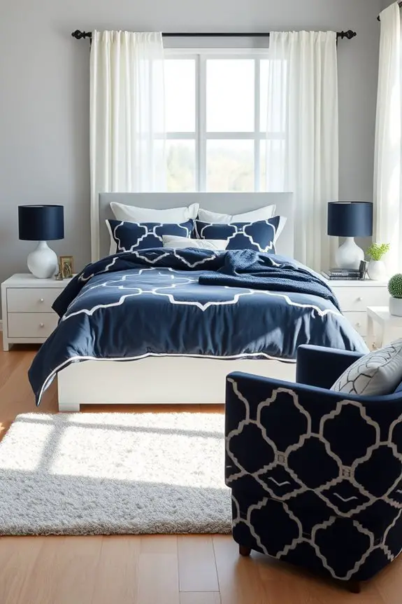 modern navy geometric bedding