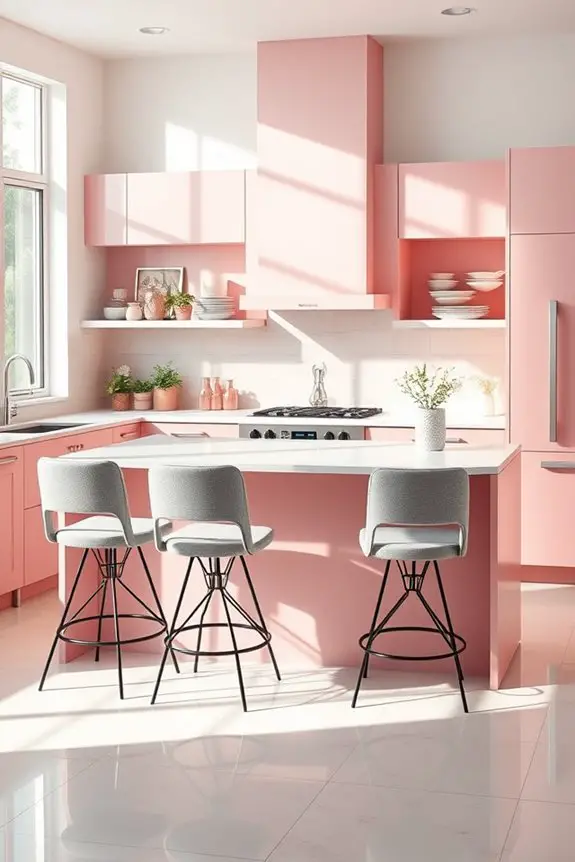 modern pink kitchen island