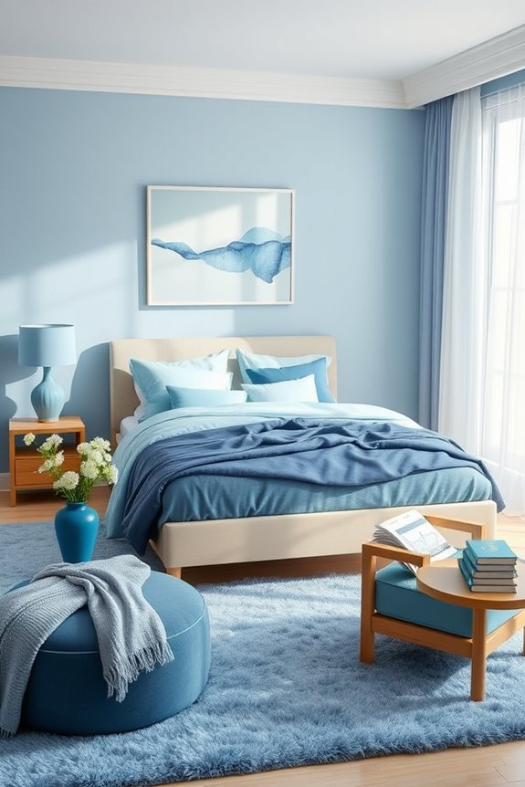 monochromatic blue bedroom serenity