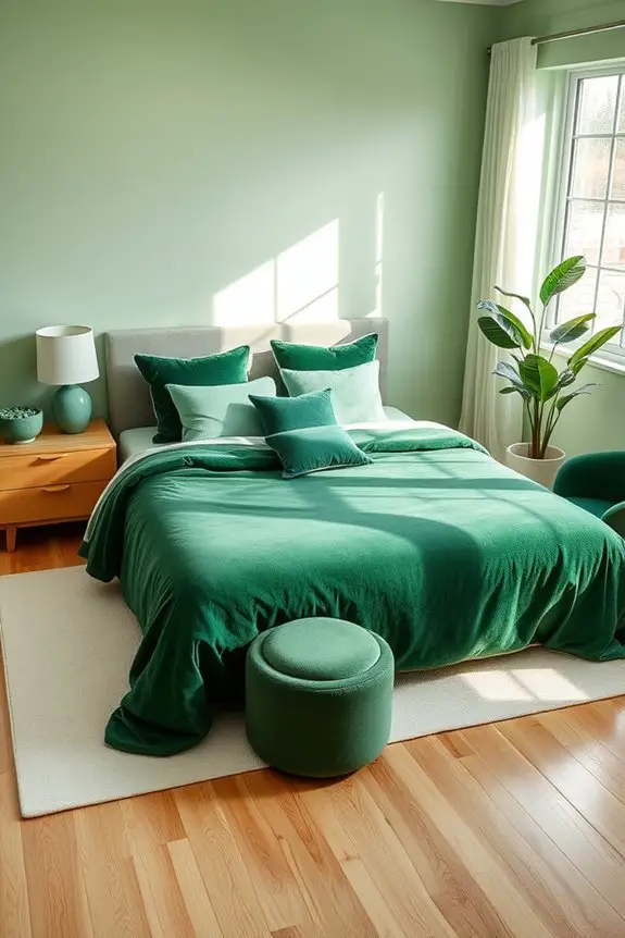 monochromatic green bedroom design
