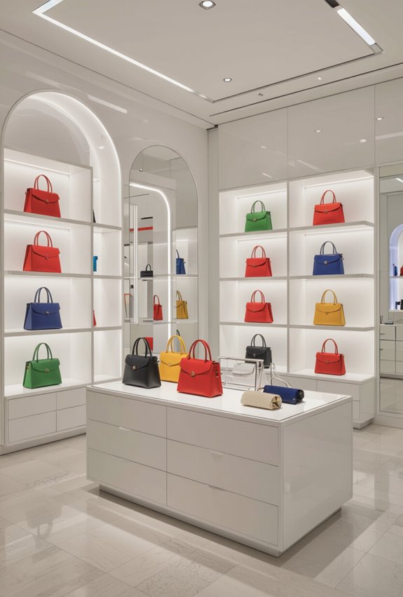 monochrome backdrop highlights bags