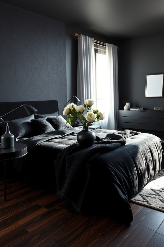 monochrome black bedroom design