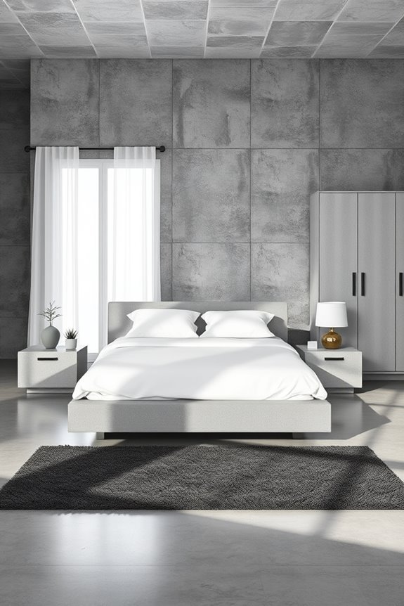 monochrome concrete bedroom design