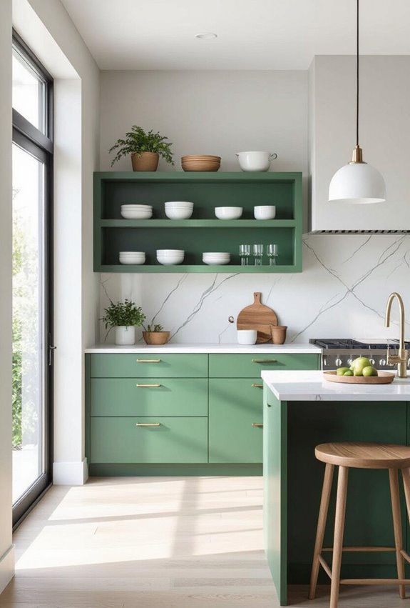 monochrome grey with emerald shelves