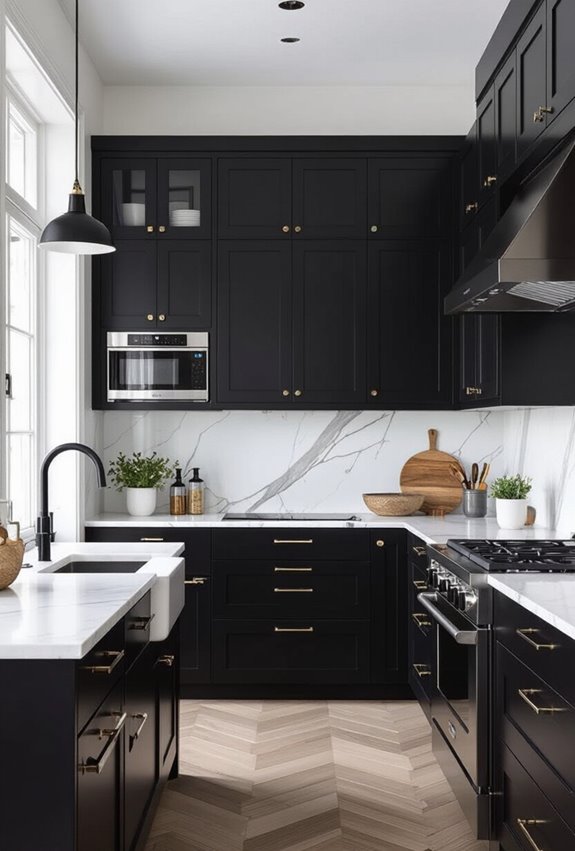 monochrome kitchen with accent