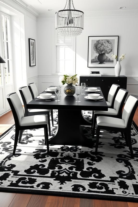 monochrome statement rugs enhance elegance