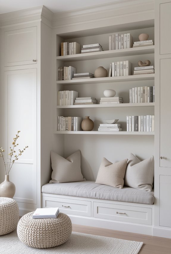 monochrome textured minimalist bookroom