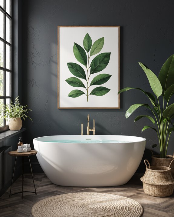 moody botanical bathroom decor