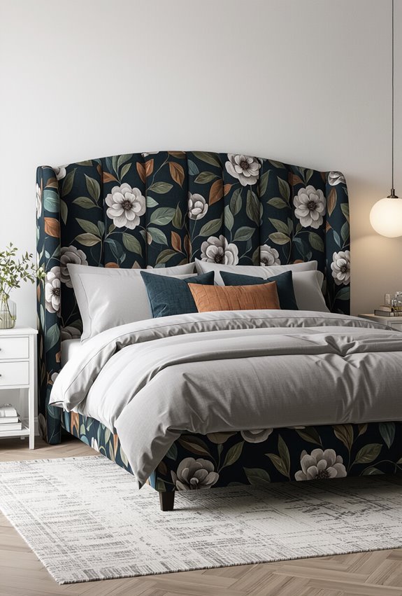 moody botanical headboard upholstery